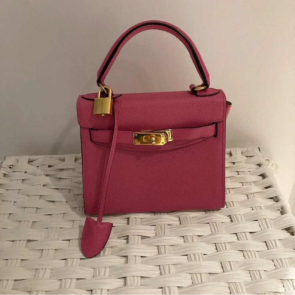 Pink Structured Top-Handle Women's Bag with Gold Hardware